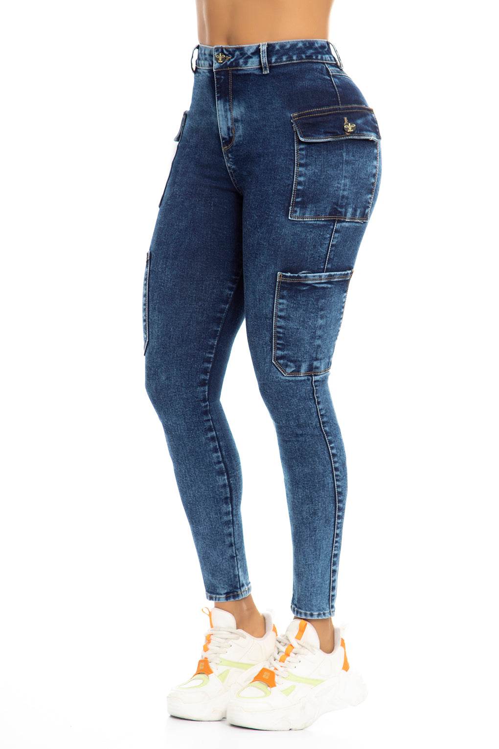 Ref.10069 Jean cargo efecto levanta cola, tiro súper alto strech