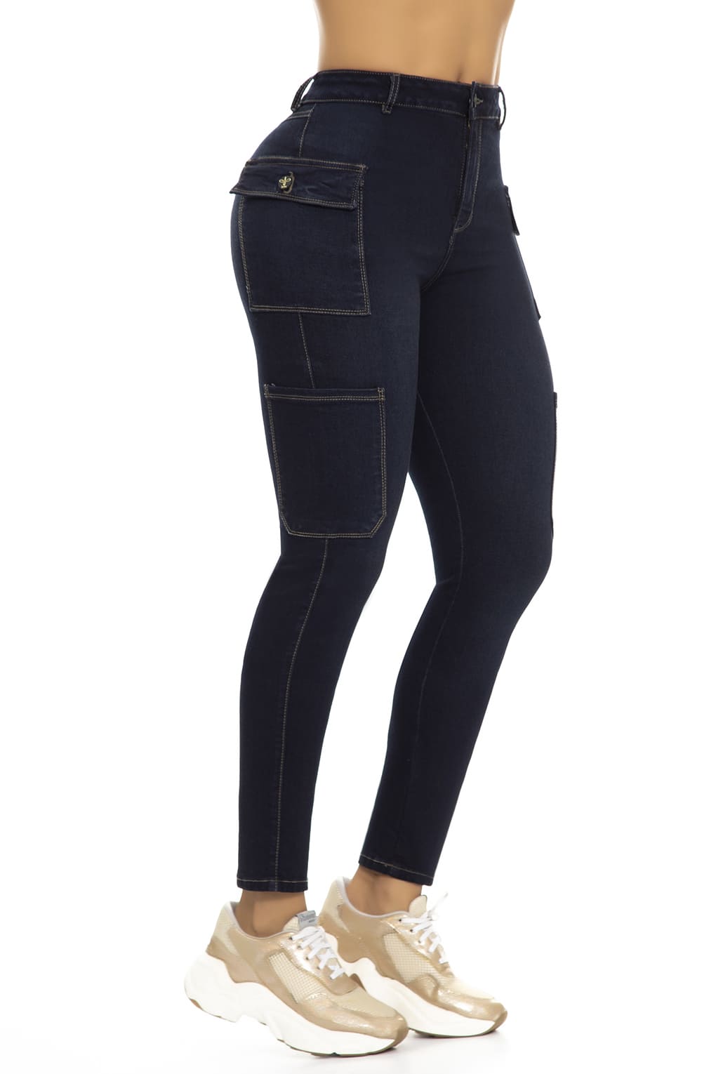 10071 Jean cargo stretch levanta cola azul oscuro