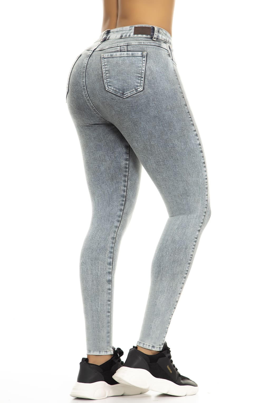 10073 Jean skinny, efecto levanta cola, tiro súper alto, gris claro, pantalón moderno mujer.