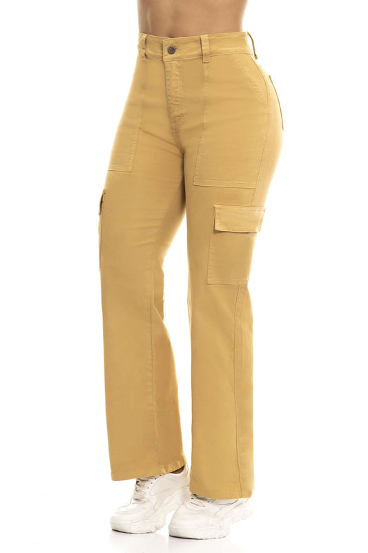 10087 Pantalón cargo bpt, efecto levanta cola tiro Súper alto, stretch color Ladrillo