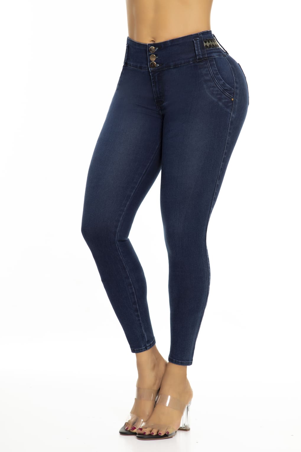 Jean stretch levanta cola efecto lipo con decoración en lentejuela Ref. 10062