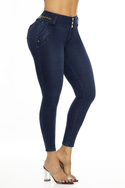 Jean stretch levanta cola efecto lipo con decoración en lentejuela Ref. 10062