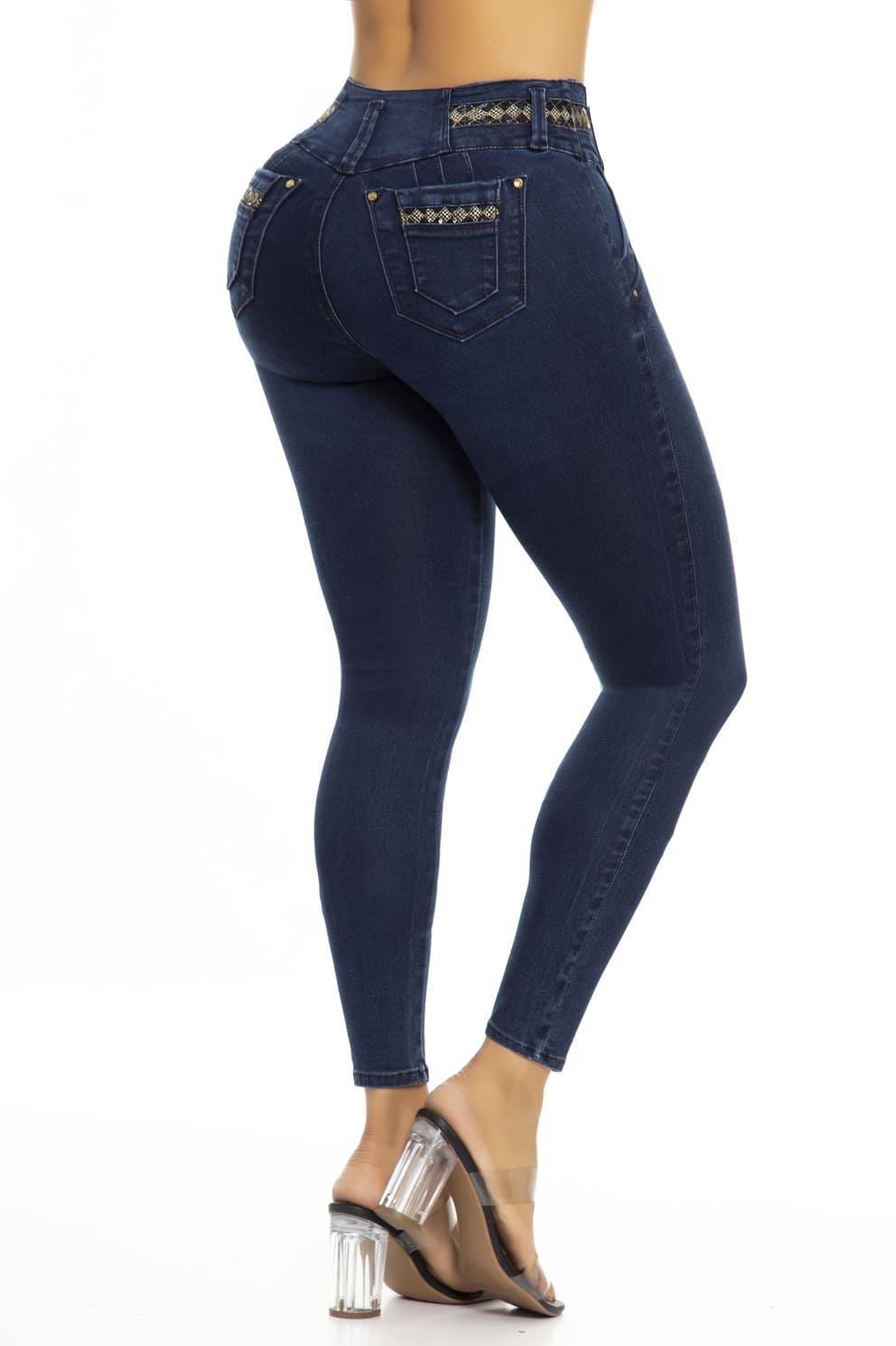 Jean stretch levanta cola efecto lipo con decoración en lentejuela Ref. 10062