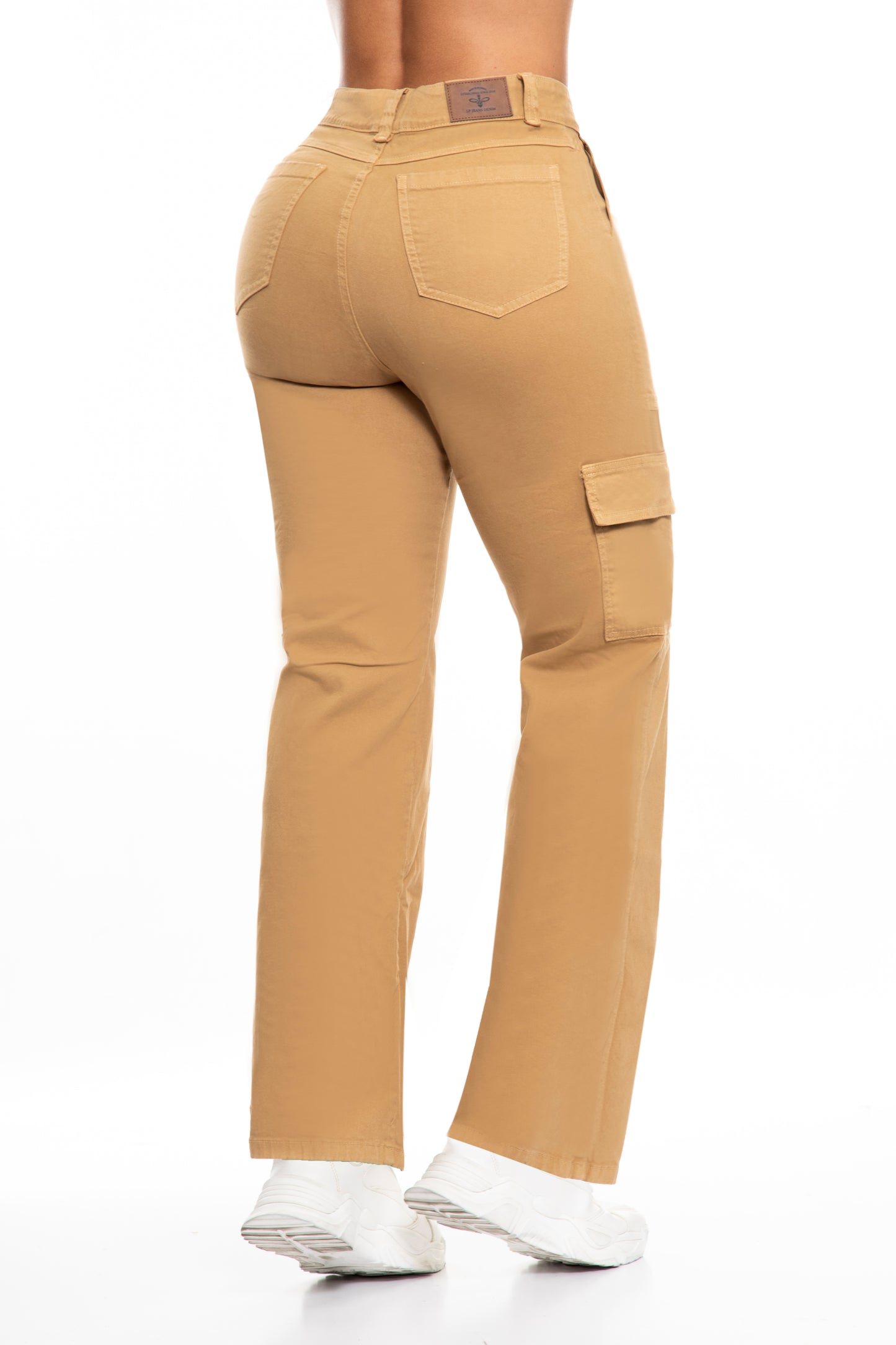 10107 Pantalón Cargo bota ancha, tiro súper alto, color terracota, strech.