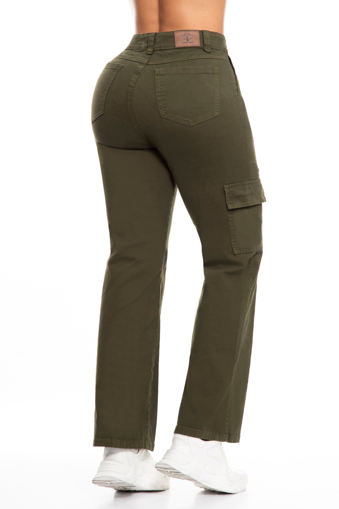 10109 pantalón cargo, tiro súper alto, bota ancha, tono verde militar