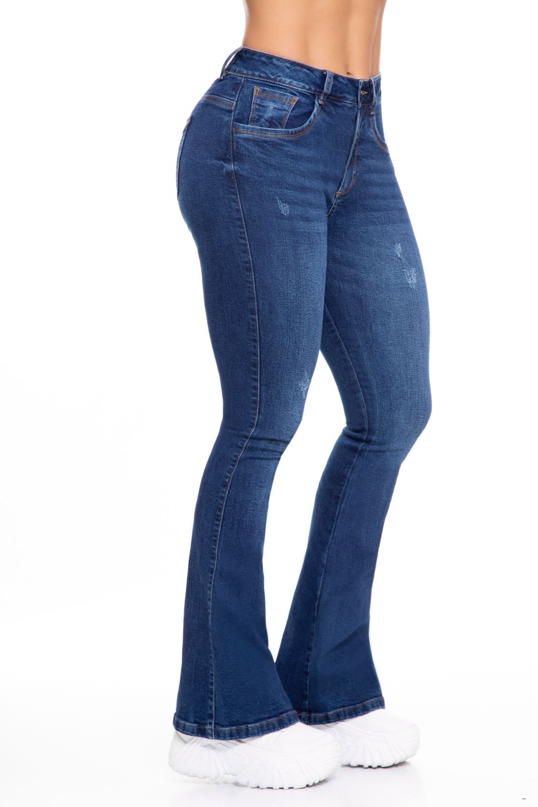 10033 Jean Campana stretch, efecto levanta cola, tiro alto, azul medio, pantalón moderno mujer.
